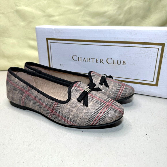 Charter Club Kimii Deconstructed Loafers Natural Beige/Black Plaid Womens 6M NWB - Picture 1 of 11